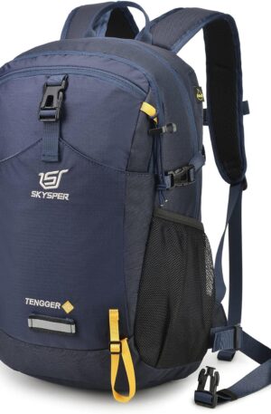 SKYSPER Mochila de trekking pequeña de 20 litros para senderismo, mochila ligera de viaje con correa para la cintura para mujeres y hombres (azul marino)