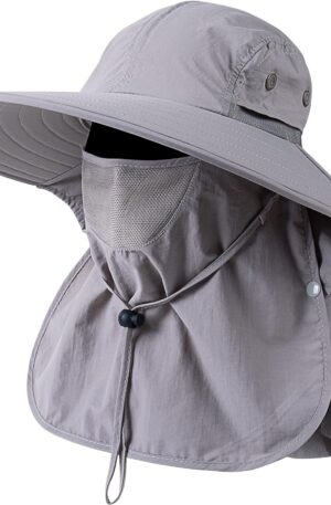 Sombrero de pesca para hombre y mujer con protección solar UPF 50+ de ala ancha con cubierta para la cara y solapa para el cuello
