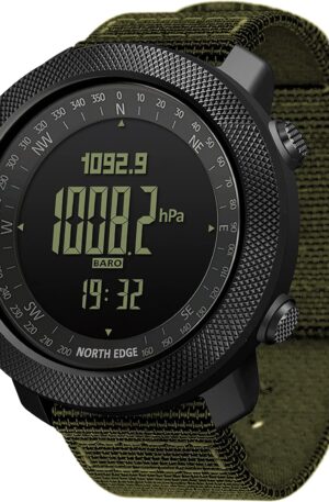 North Edge Apache Relojes deportivos tácticos para hombres, brújula militar de supervivencia al aire libre, relojes digitales sólidos como una roca con banda duradera, rastreador de pasos, podómetro, calorías (verde)…