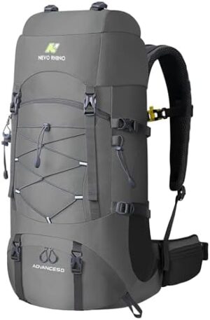 N NEVO RHINO Mochila trekking 50L/60L, Camping Backpack with Rain Cover, Hiking Travel Mountaineering Backpack